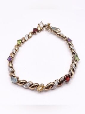 Multicolor Gemstone - Amethyst, garnet, peridot 925 Sterling silver 14K Bracelet